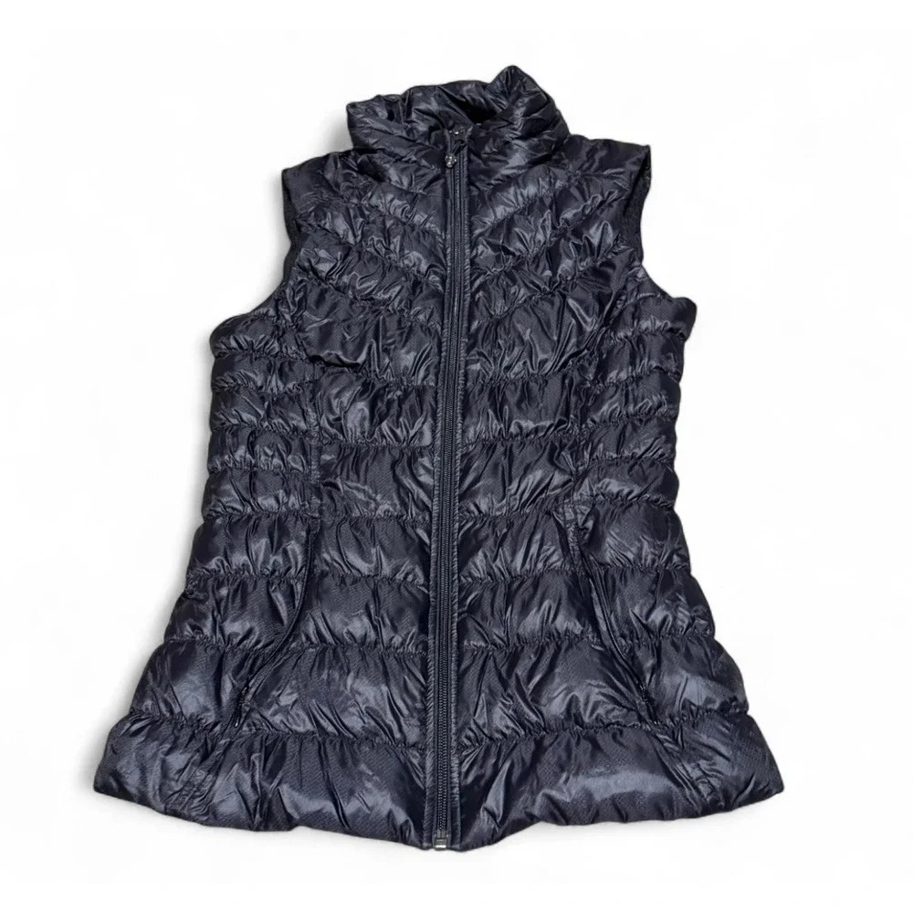 Athleta Women XS Black Goose Down Puffer Vest Full Zip Quilted Lightweight